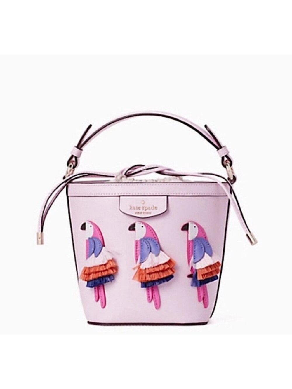 Kate Spade Pippa Flock Party Parrot Small Bucket Crossbody Bag Pink Novelty - Picture 2 of 6